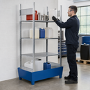 Galvanised Steel Hazmat Container Rack with 4 Shelves, 1236 x 816 x 2100 mm, 235 L Containment Volume, for Safe Storage of Flammable Liquids