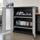 Steel Half Height Chemical Storage Cabinet in Anthracite with Silver Wing Doors, 2 Pull-Out Shelves, for Safe Storage of Hazardous Liquids