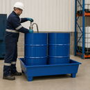 Steel Spill Pallet for 2 x 205 Litre Drums, 238 Litre Containment, Powder Coated Blue, for Flammable Liquid Storage