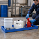 Powder Coated Steel Spill Tray for 20 Litre Containers, 987 x 400 x 75 mm, 200 kg Load Capacity, for Safe Hazardous Material Storage