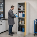 Chemical Storage Cabinet with 4 Drip Trays, Powder Coated Sheet Steel, Grey Body & Yellow Hinged Door, 600 x 500 x 1950 mm, for Hazardous Liquids