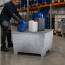 2mm Steel Spill Pallet for 1 x 1000 Litre IBCs, 1120 Litre Containment, with Galvanised Grid, for Safe Storage of Hazardous Materials
