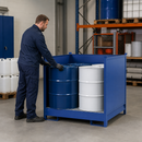 Steel Hazardous Material Station for 4 x 200 Litre Drums, 260 Litre Containment, Stackable, with Galvanised Grid, for Safe Storage of Flammable Liquids