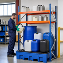 Polyethylene Drum and Small Container Rack with Spill Tray, 1307 x 865 x 2000 mm, 2 Grids, for Safe Chemical Storage