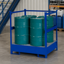 Steel Hazardous Material Station for 4 x 200 Litre Drums, 260 Litre Containment, Stackable, with Galvanised Grid, for Safe Storage of Flammable Liquids