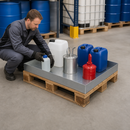 Galvanised Steel Spill Tray for Small Containers, 60 L Capacity, 766 x 1186 x 100 mm, for Safe Hazardous Material Storage