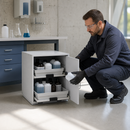 Underbench Acid and Alkali Cabinet SL 62, Grey Sheet Steel, with 2 Pull-Out Spill Trays, for Safe Storage of Corrosive Liquids