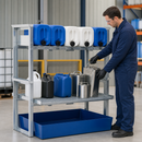 Steel Spill Pallet Rack for 5 x 20 Litre Canisters, 265 Litre Containment, 1400 kg Load Capacity, 1449 x 1210 x 1637 mm, for Hazardous Material Storage