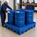 Polyethylene Spill Pallet for 4 x 200 Litre Drums, 295 Litre Containment, 950 kg Load Capacity, 1235 x 1235 x 275 mm, for Industrial Use