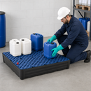 Polyethylene Spill Tray with Grid, 135 L Containment, 1170 x 785 x 180 mm, for Chemical Storage