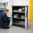 Anthracite Sheet Steel Chemicals Cabinet with 2 Shelves & Spill Pallet, 28L Containment, for Safe Storage of Hazardous Liquids