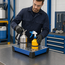 Powder Coated Steel Spill Tray for Small Containers, 10 L Capacity, 500 x 400 x 95 mm, with Galvanised Perforated Plate, for Workplace Use