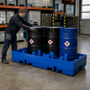 Polyethylene Spill Pallet for 4 x 200 Litre Drums, 520 Litre Containment, 1200 kg Load Capacity, with Forklift Pockets, for Safe Storage