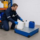 Powder Coated Steel Spill Tray for Small Containers, 90 Litre Capacity, 774 x 774 x 200 mm, with Galvanised Perforated Sheet, Ideal for Storing Hazardous Materials