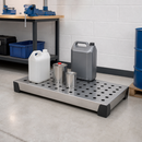Stainless Steel Spill Tray for Small Containers, 20 L Capacity, 987 x 400 x 95 mm, with Perforated Sheet, for Workplace Use