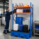 Polyethylene Drum and Small Container Rack with Spill Tray, 240L Containment, Adjustable Shelves, 1364 x 865 x 2000 mm, for Safe Chemical Storage