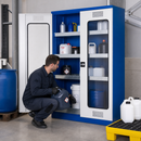 Steel Hazmat Cabinet with Acrylic Doors, 3 Adjustable Spill Trays, 20L Spill Pallet Capacity, 1000 x 500 x 1950 mm, for Safe Storage of Hazardous Liquids