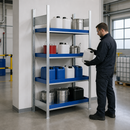 Steel Hazmat Small Container Rack with 4 Spill Trays, 1012 x 437 x 2000 mm, for Safe Liquid Storage