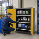 Steel Half Height Chemical Storage Cabinet in Anthracite with Yellow Wing Doors, 3 Adjustable Pull-Out Shelves, for Safe Storage of Hazardous Liquids