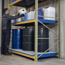 Welded Steel Spill Tray with Galvanised Grid for 2700mm Shelves, 220L Containment Volume, 3000kg Load Capacity, for Hazardous Material Storage