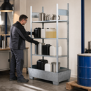 Galvanised Steel Hazmat Small Container Rack with 4 Shelves, 1236 x 816 x 2100 mm, for Safe Storage of Flammable Liquids