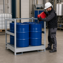 Galvanised Steel Hazardous Material Station for 4 x 200 Litre Drums, 260 Litre Containment, Stackable, for Safe Storage of Flammable Liquids