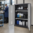 Steel Half Height Chemical Cabinet in Anthracite with Silver Wing Doors, 3 Adjustable Pull-Out Shelves, for Safe Storage of Hazardous Liquids