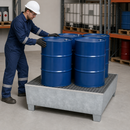 Galvanised Steel Spill Pallet for 4 x 200 Litre Drums, 485 Litre Containment, with Removable Grid, for Safe Storage of Flammable Liquids