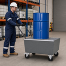 Mobile Steel Spill Pallet for 1 x 205 Litre Drum, 238 Litre Containment, with Galvanised Grid, for Safe Transport of Hazardous Materials