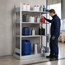 Galvanised Steel Hazmat Small Container Rack with 4 Grids, 1456 x 726 x 2000 mm, 70 L Containment Volume, for Safe Storage of Flammable Liquids