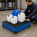 90 Litre Steel Spill Tray with PE Grid, 774 x 774 x 200mm, for Safe Hazardous Material Storage