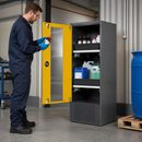Anthracite Sheet Steel Chemicals Cabinet with Yellow Wing Doors, 2 Adjustable Pull-Out Shelves, for Safe Storage of Hazardous Liquids