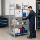 Steel Spill Pallet Rack with 3 Adjustable Galvanised Shelves, 1060 x 437 x 2000 mm, 24 L Containment Volume, for Storing Flammable Liquids