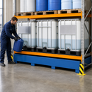 Painted Steel Spill Tray for Pallet Racks, 3280 x 1300 x 420 mm, 1200 L Containment, 6000 kg Load Capacity, for Hazardous Materials Storage