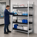 Galvanised Small Container Rack with 4 Polyethylene Spill Trays, 1312 x 437 x 2000 mm, for Safe Chemical Storage