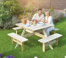 Premium Square Picnic Table with Natural Finish, Seats Eight, and 35mm Parasol Hole for Outdoor Use | COSHH | UK