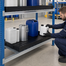 Polyethylene Spill Tray for Hazmat Shelving, 1300 x 400 mm, 33 L Containment, 200 kg Load Capacity, with Reinforcement Cross Bars