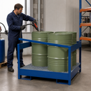 Steel Hazardous Material Station for 4 x 200 Litre Drums, 260 Litre Containment, with Removable Galvanised Grid, for Safe Storage of Flammable Liquids