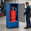 Steel Hazardous Material Depot with Doors for 1 x 205 Litre Drum, 240 Litre Containment, Lockable, for Safe Storage of Flammable Liquids