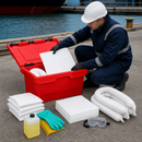 Polyethylene Emergency Oil Spill Kit in Red Transport Box, 50L Absorption Capacity, with Mats, Socks, Cushions, Gloves & Goggles (Pack of 1)