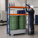 Galvanised Steel Drum and Small Container Rack with Spill Tray, 235 L Containment, Adjustable Shelving, 1307 x 816 x 2000 mm, for Safe Storage of Flammable Liquids