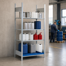 Steel Hazmat Container Rack with 3 Adjustable Galvanised Shelves, 1012 x 637 x 2000 mm, for Safe Storage of Flammable Liquids