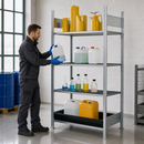 Polyethylene Galvanised Small Container Rack with 3 PE Grids and Spill Tray, 1060 x 637 x 2000 mm, for Safe Chemical Storage (Basic Unit)