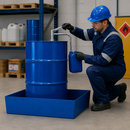 Powder Coated Steel Spill Tray for 1 x 60 Litre Drum, 80 Litre Containment, 785 x 635 x 178 mm, for Safe Storage of Flammable Liquids