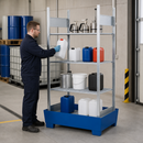 Steel Hazmat Small Container Rack with 4 Grids, 235 Litre Capacity, 1236 x 816 x 2100 mm, for Safe Storage of Flammable Liquids