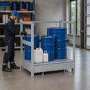 Galvanised Steel Hazardous Material Station for 2 x 200 Litre Drums, 240 Litre Containment, Stackable, with Removable Grid, for Safe Storage