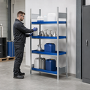 Steel Hazmat Container Rack with 4 Spill Trays, 1060 x 437 x 2000 mm, for Safe Liquid Storage
