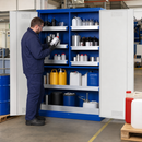 High Steel Hazmat Cabinet with Wing Doors, 6 Spill Trays & Spill Pallet, 1200 x 500 x 1950 mm, for Safe Storage of Hazardous Liquids