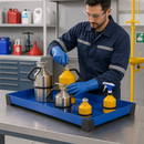 Powder Coated Steel Spill Tray for Small Containers, 30 L Capacity, 987 x 600 x 95 mm, for Safe Hazardous Material Storage