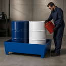 Steel Spill Pallet for 2 x 205 Litre Drums, 485 Litre Containment, Powder Coated Blue, for Safe Storage of Flammable Liquids